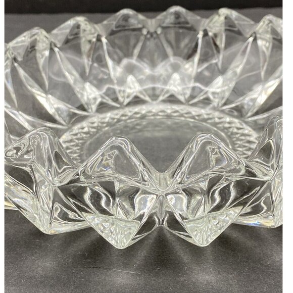 VTG KIG‎ Indonesia Diamond Pressed Glass Clear Round Ashtray Trinket Dish MCM - Picture 10 of 13